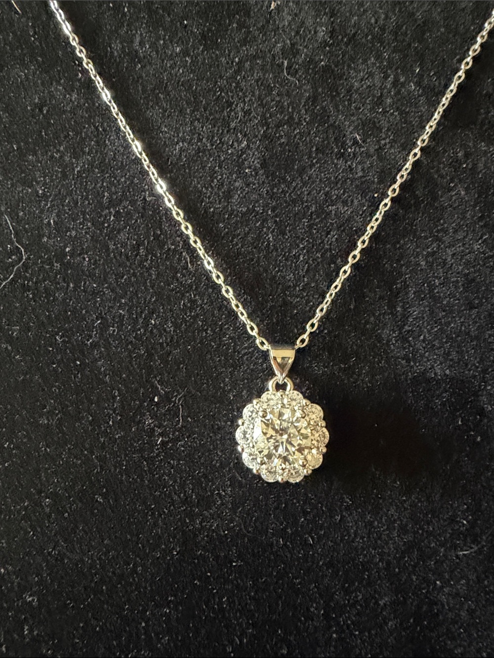 18K white gold plated 2.0 ctw VVS Halo Pendant Necklace